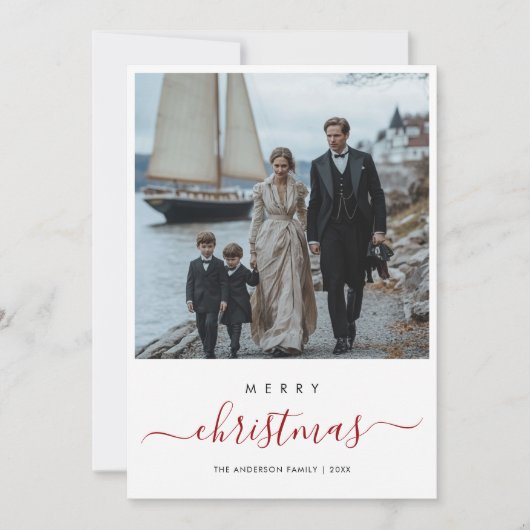 Whimsy Script Kerst Nautisch Strand Foto Feestdagenkaart (Voorkant)