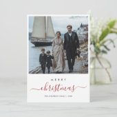 Whimsy Script Kerst Nautisch Strand Foto Feestdagenkaart (Staand voorkant)