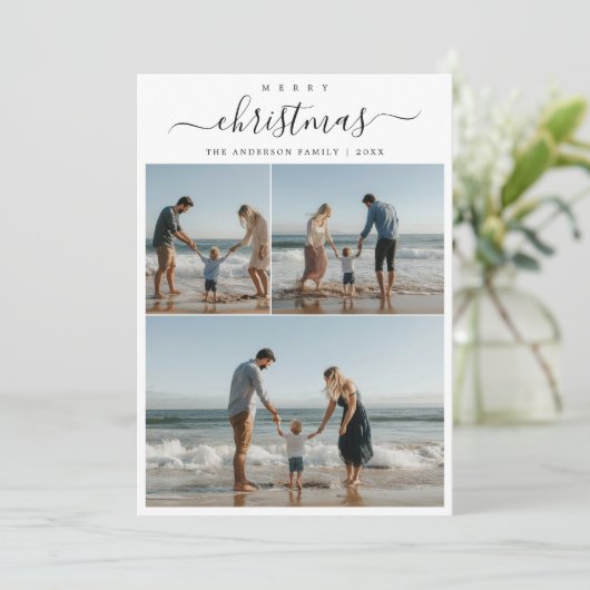 Whimsy Script Maritiem strand Kerstfoto Feestdagenkaart (Staand voorkant)