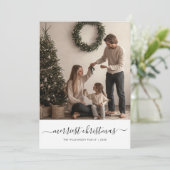 Whimsy Script Merriest Christmas Family Fun Foto Feestdagenkaart (Staand voorkant)