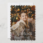 Whimsy script Merry Christmas three photo red Feestdagenkaart (Voorkant)