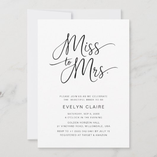 Whimsy Script Miss voor Mrs Budget Vrijgezellenfee Kaart (Voorkant)