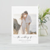 Whimsy Script Modern Minimal Beach Photo Wedding Kaart (Staand voorkant)