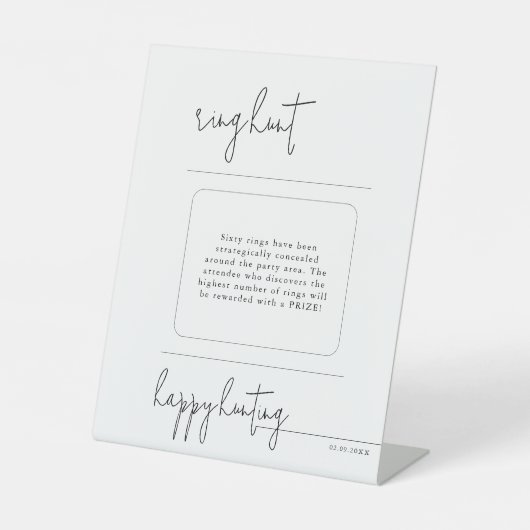 Whimsy Script Ring Hunt Vrijgezellenfeest spel Reclamebord Met Voetstuk (Voorkant)