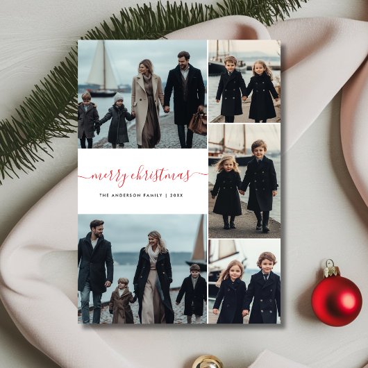 Whimsy Script Rode Kerst Nautische Kustfoto Feestdagenkaart