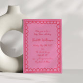 Whimsy Script Roze Rood Doodle Border Baby shower Kaart