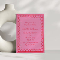 Whimsy Script Roze Rood Doodle Border Baby shower