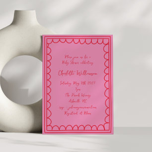 Whimsy Script Roze Rood Doodle Border Baby shower Kaart