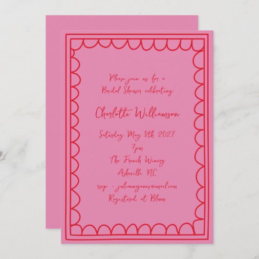 Whimsy Script Roze Rood Doodle Border Vrijgezellen Kaart (Voorkant / Achterkant)