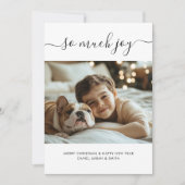 Whimsy Script So Much Joy Baby Christmas Dog Foto Feestdagenkaart (Voorkant)