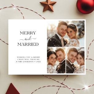 Whimsy Script Vrolijk en getrouwd Kerstmis 3 foto Feestdagenkaart