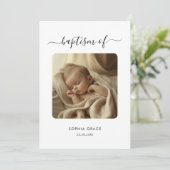 Whimsy Script Zwart & Wit Genderneutrale Doop Kaart (Staand voorkant)