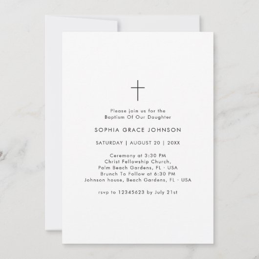 Whimsy Script Zwart & Wit Genderneutrale Doop Kaart (Achterkant)