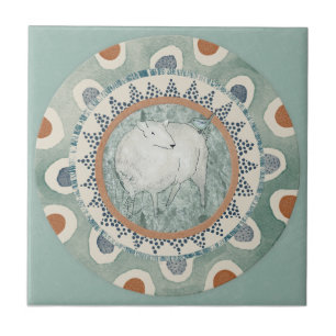 Whimsy Sheep & Bird Mint Blauwe Terracotta Aqua Tegeltje