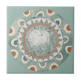 Whimsy Sheep & Bird Mint Blauwe Terracotta Aqua Tegeltje