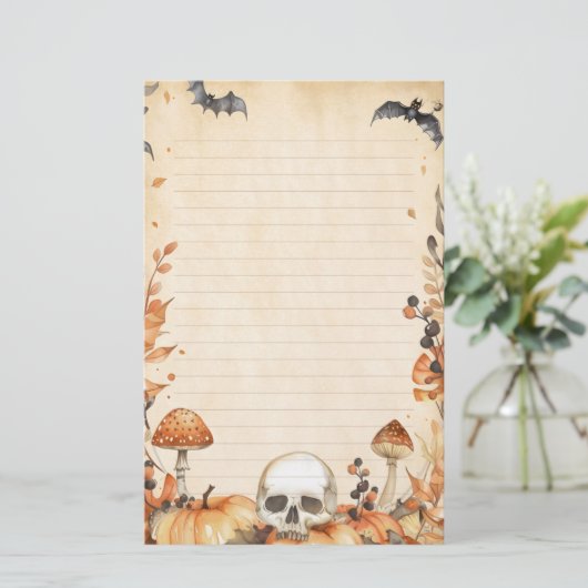 Whimsy Skull en Mushroom Rustieke Halloween Lined Briefpapier (Staand voorkant)