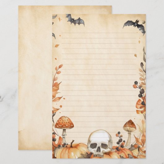 Whimsy Skull en Mushroom Rustieke Halloween Lined Briefpapier (Voorkant / Achterkant)