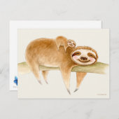 Whimsy sloth en schattige baby waterverf schilderi briefkaart (Voorkant / Achterkant)