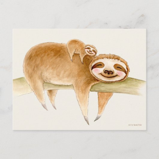 Whimsy sloth en schattige baby waterverf schilderi briefkaart (Voorkant)