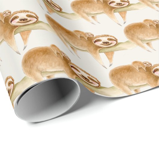 Whimsy sloth en schattige baby waterverf schilderi cadeaupapier (Rol Hoek)