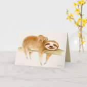 Whimsy sloth en schattige baby waterverf schilderi kaart (Gele Bloem)