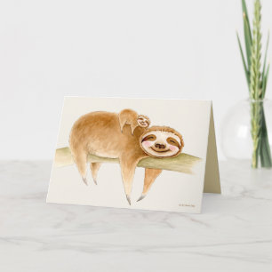 Whimsy sloth en schattige baby waterverf schilderi kaart