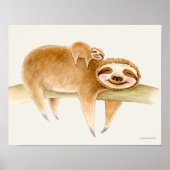 Whimsy sloth en schattige baby waterverf schilderi poster (Voorkant)