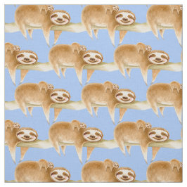 Whimsy sloth en schattige baby waterverf schilderi stof