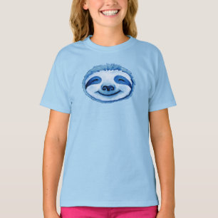 Whimsy sloth gezicht blauw waterverf kunst t-shirt