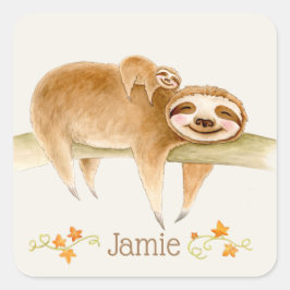 Whimsy sloth waterverf aangepaste naam vierkante sticker