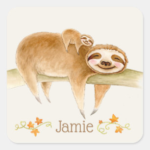 Whimsy sloth waterverf aangepaste naam vierkante sticker
