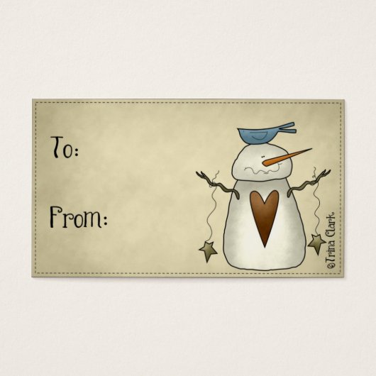 Whimsy Snowman Country Primitive Design Gift Label Visitekaartje (Voorkant)