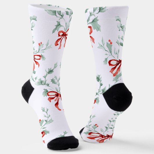 Whimsy Socks – Red Bows Pattern & Festive Charm Sokken (Gebogen)