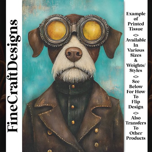 Whimsy Steampunk Schattige Dog in Goggles Z2 Decou Tissuepapier