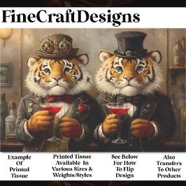 Whimsy Steampunk Tigers & Cocktails AX3 Decoupage Tissuepapier
