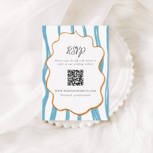 Whimsy Stripes Wedding QR Code Enclosure Card Informatiekaartje