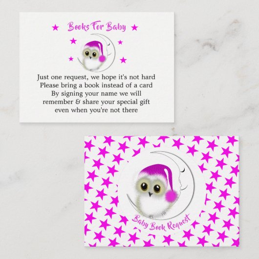 Whimsy Super Cute Snowy Owl Baby Book Request Informatiekaartje (Voorkant / Achterkant)