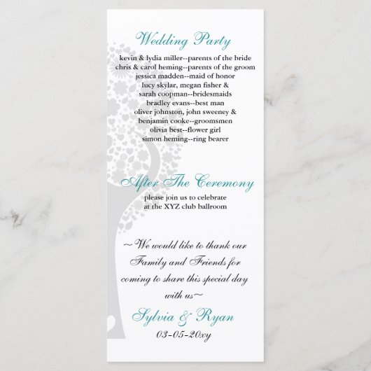 whimsy tree blauwe lovebirds Trouwprogramma Programmakaart (Achterkant)