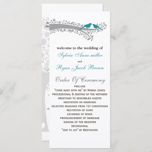 whimsy tree blauwe lovebirds Trouwprogramma Programmakaart (Voorkant / Achterkant)