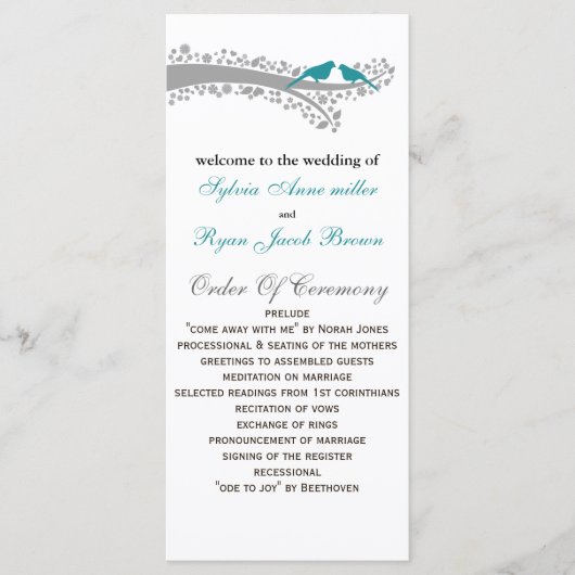 whimsy tree blauwe lovebirds Trouwprogramma Programmakaart (Voorkant)