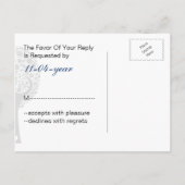 Whimsy Tree Navy Blue Lovebirds Mod Bruiloft RSVP Uitnodiging Briefkaart (Achterkant)