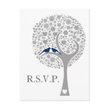 Whimsy Tree Navy Blue Lovebirds Mod Bruiloft RSVP