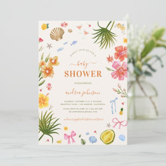 Whimsy Tropical Shell Coquette Bow Baby shower Kaart (Staand voorkant)