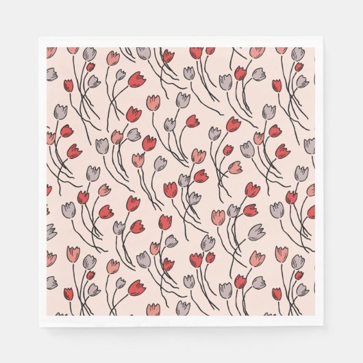 Whimsy Tulips Red Pink Servet (Voorkant)