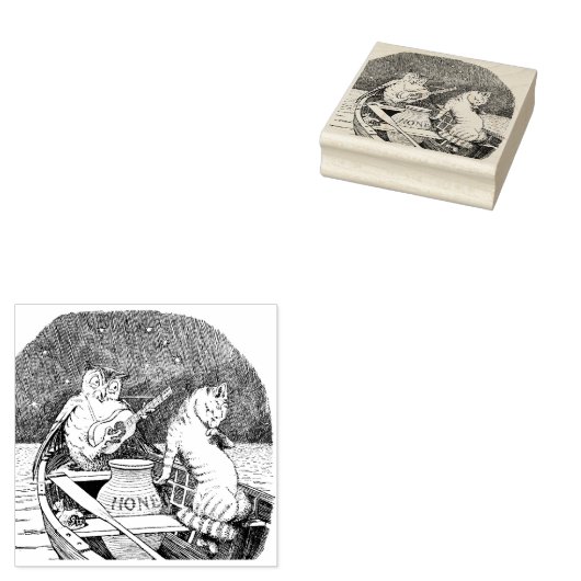 Whimsy Uil en Pussycat Serenade in Boot Rubberstempel (Gestempeld)