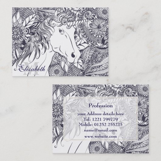 Whimsy unicorn en floral mandala-ontwerp visitekaartje (Voorkant / Achterkant)