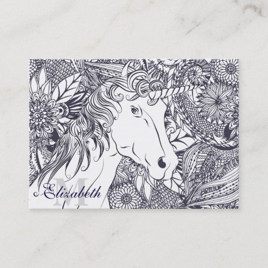 Whimsy unicorn en floral mandala-ontwerp visitekaartje (Voorkant)