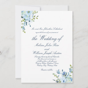 Whimsy Watercolor Blauwe Botanische Script Bruilof Kaart