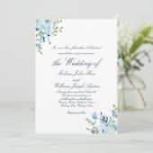 Whimsy Watercolor Blauwe Botanische Script Bruilof Kaart (Staand voorkant)
