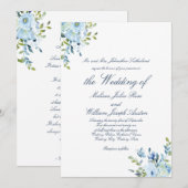 Whimsy Watercolor Blauwe Botanische Script Bruilof Kaart (Voorkant / Achterkant)